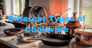 a cast iron skillet, a stainless steel saucepan with a glass lid, a nonstick fry pan, a Dutch oven, a ceramic tagine, and a copper stockpot. Each piece appears used yet well-cared-for, reflecting its utility and durability.