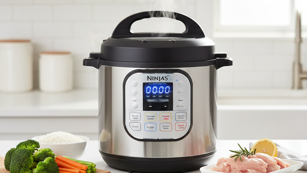 Are multi-cookers worth it – modern multi-cooker on kitchen counter with ingredients