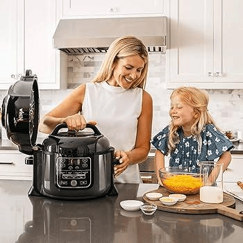 Multi-cooker functions diagram showing pressure cooking, slow cooking, steaming and more