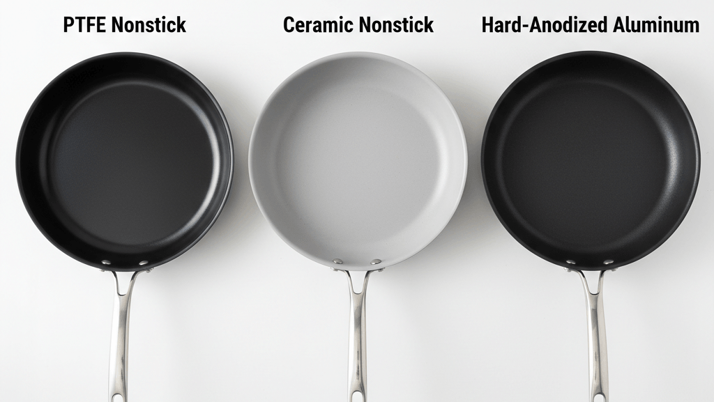 Comparison of PTFE ceramic and hard anodized nonstick cookware types