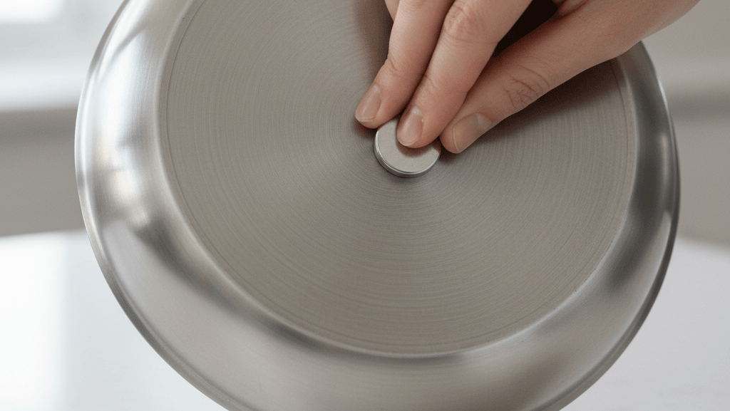 Magnet test for induction cookware compatibility on pan base