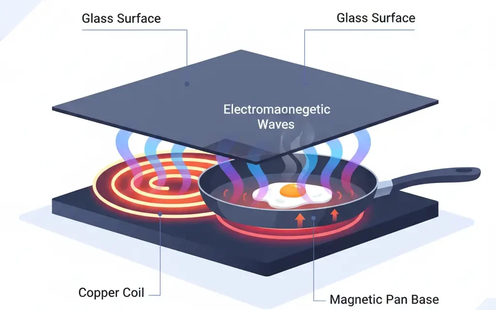 How induction cooktops work with magnetic cookware base diagram