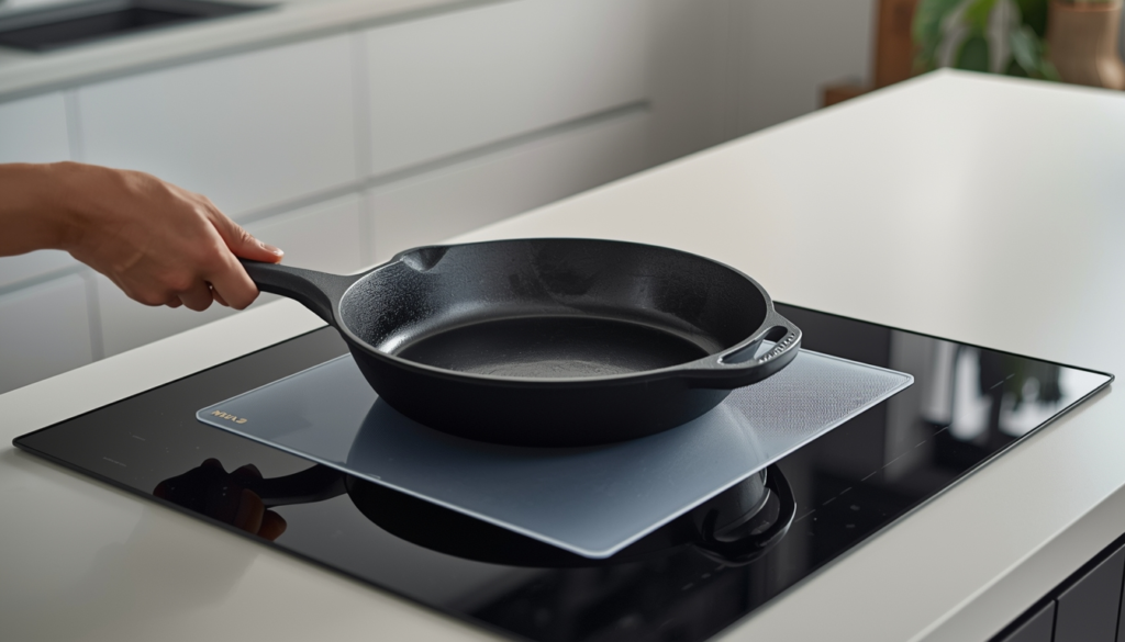 Proper setup for using cast iron on an induction cooktop without scratching the surface