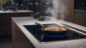Cooking with cast iron on an induction stove in a modern kitchen