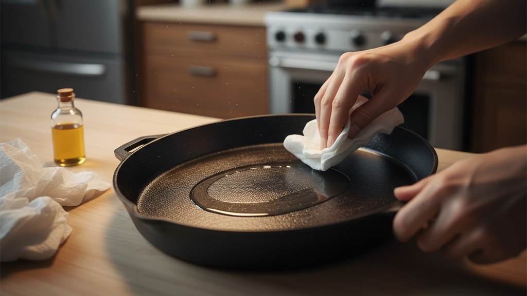 Seasoning and maintaining cast iron cookware after using it on an induction stove
