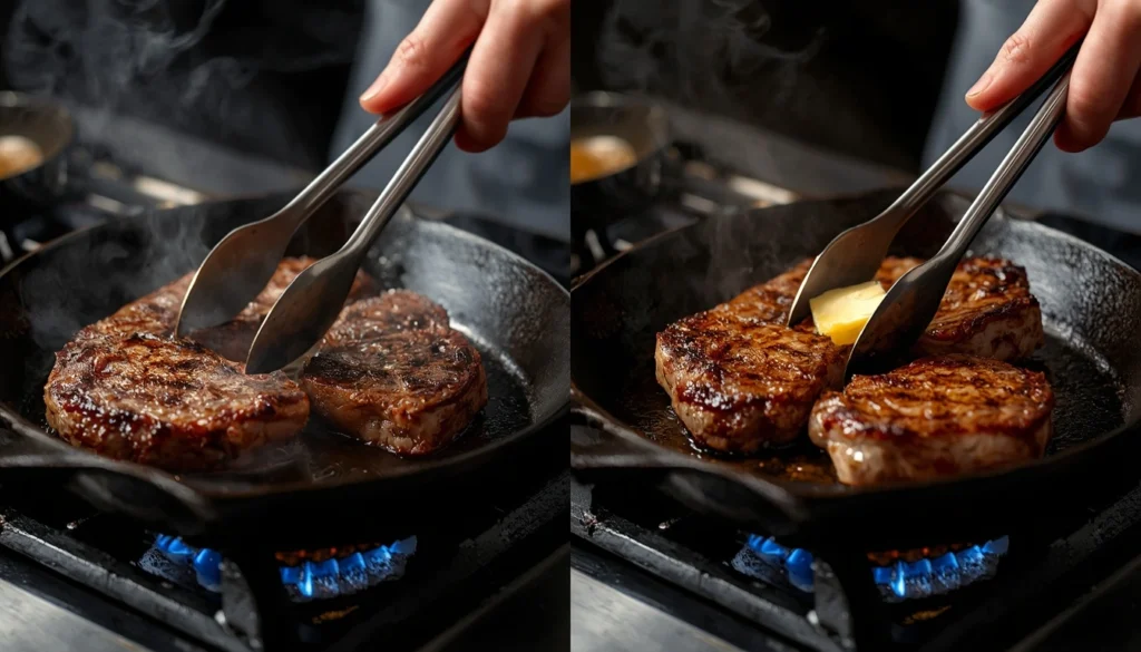 Cast iron skillets compared during steak searing performance test