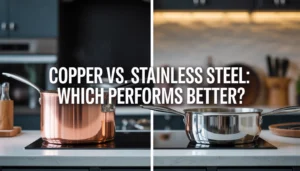 Copper vs stainless steel cookware comparison feature image showing performance differences between materials
