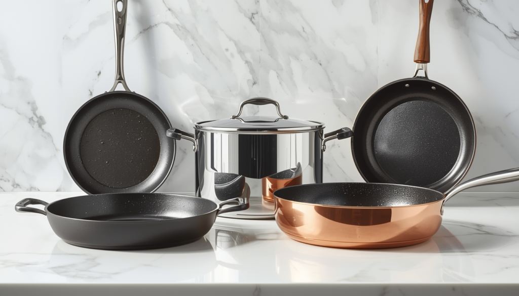 Cleaning hacks for new cookware - complete guide showing cast iron, stainless steel, nonstick, and copper pans