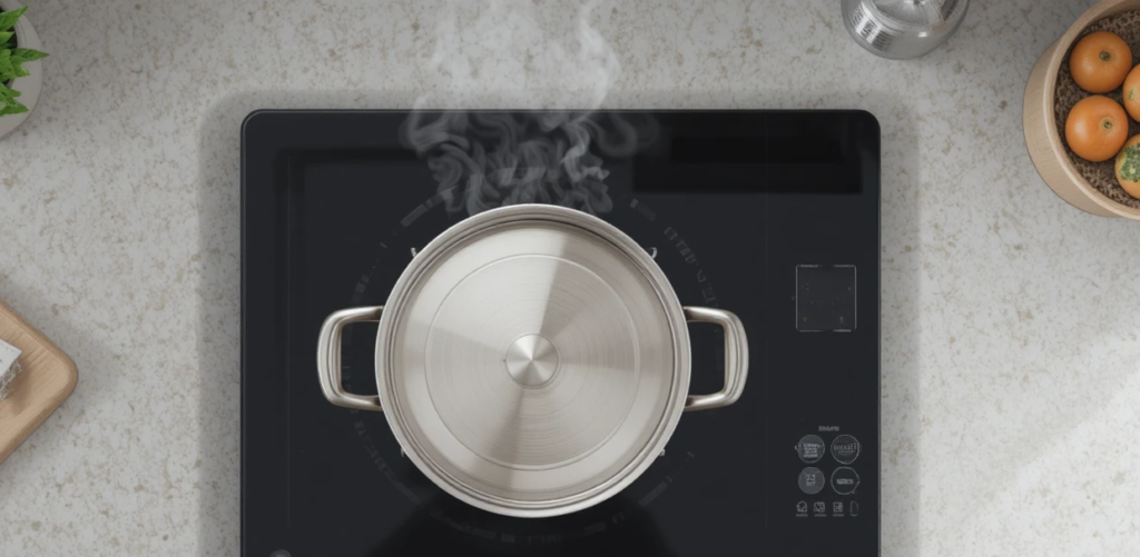 Proper use of induction cookware to maximize energy efficiency and reduce heat loss