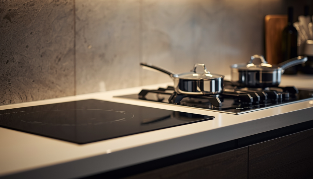 Induction vs gas stove comparison with cookware on both cooktops — feature image