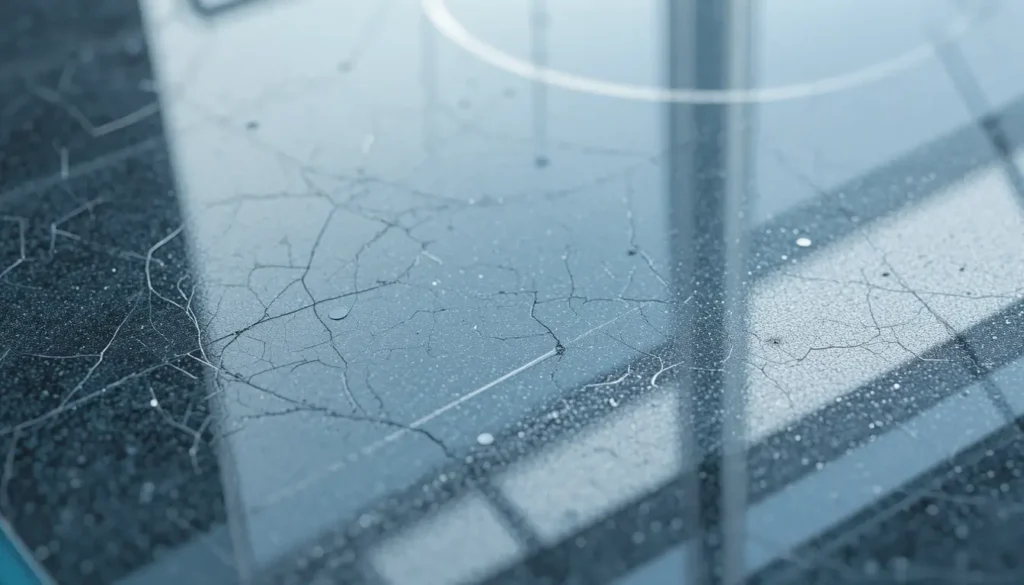 Close-up of glass-ceramic induction cooktop surface showing smooth finish and fine scratches