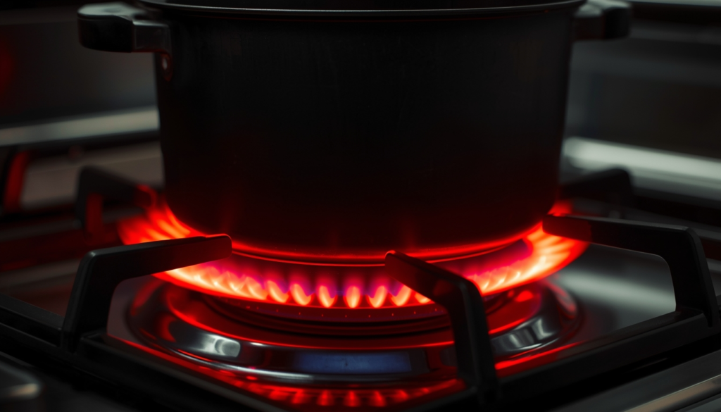 electric coil stove heating cookware with glowing burner