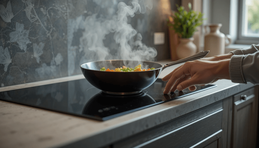 Adjusting temperature on an induction cooktop while cooking to prevent burning