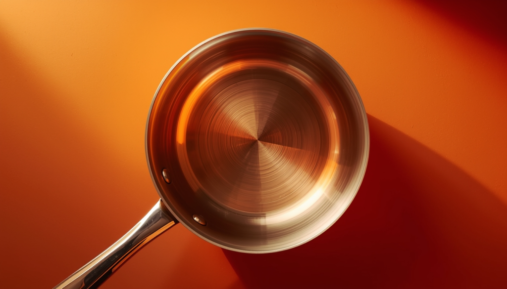 Lined copper saucepan showing the safety barrier between copper and food.