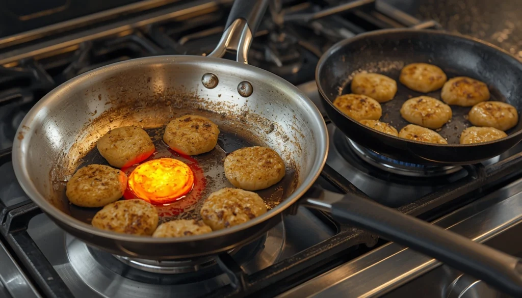Titanium cookware heat conductivity comparison showing hot spots vs even heat distribution