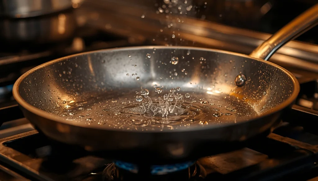 Water droplets dancing on a properly preheated titanium frying pan