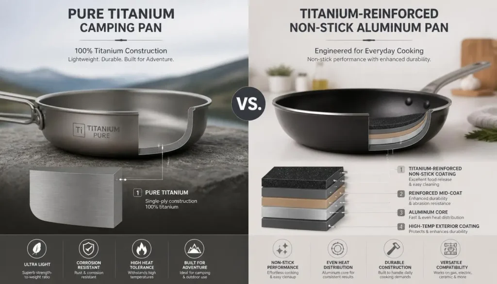 Comparison between pure titanium cookware and titanium-coated non-stick pans
