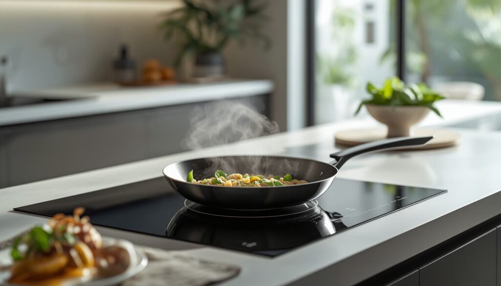 Titanium cookware safety overview with modern pan on induction cooktop