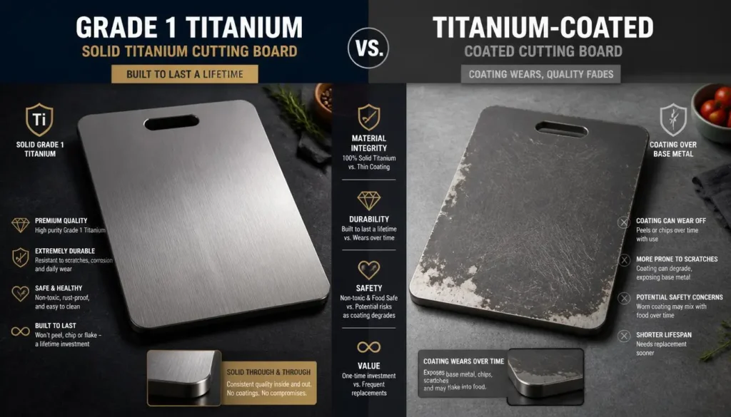 Comparison between solid titanium cutting board and titanium-coated cutting board