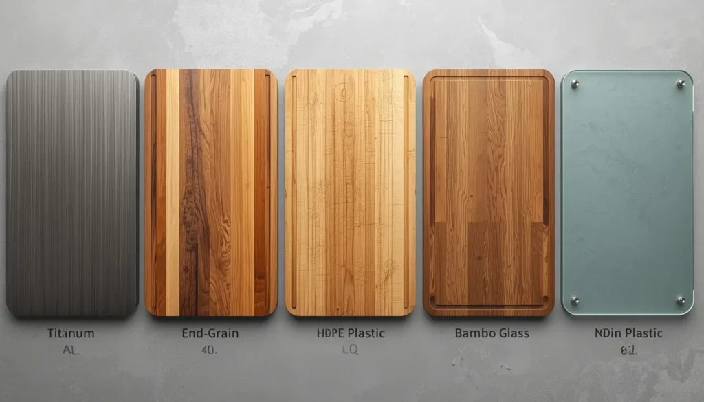 Titanium wood plastic bamboo and glass cutting board material comparison