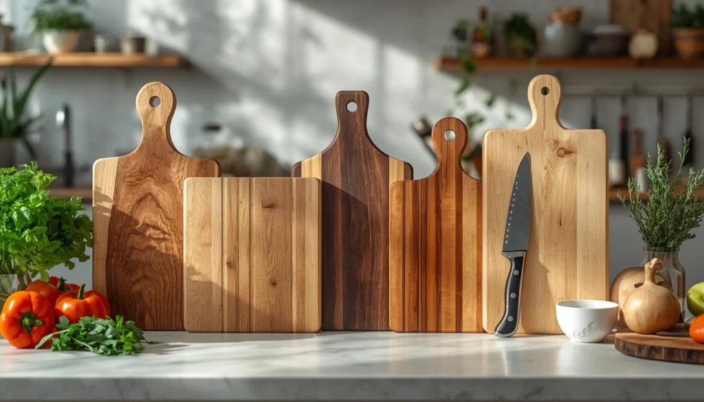 Healthiest cutting board materials comparison featuring wood, bamboo, rubber and plastic boards