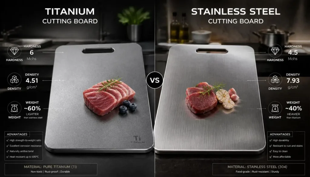 Titanium and stainless steel cutting board material comparison