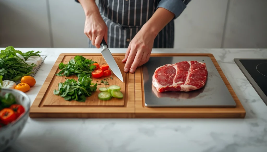 Recommended kitchen setup using wood and titanium cutting boards