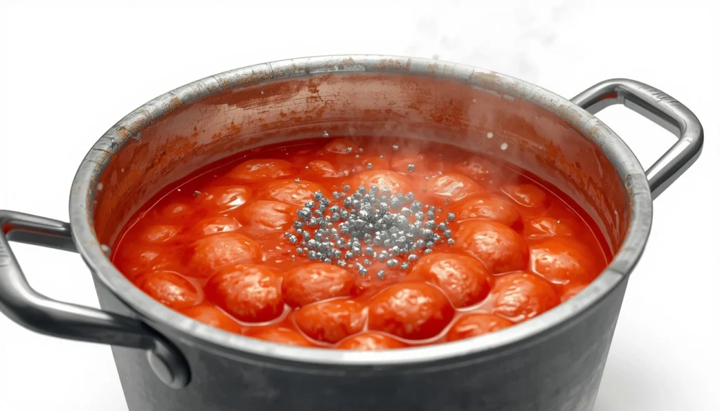 Aluminum cookware leaching metals into acidic foods like tomato sauce