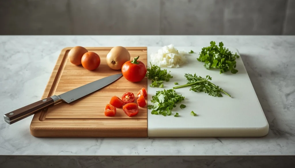 Maple hardwood and food-grade plastic cutting boards compared for food safety
